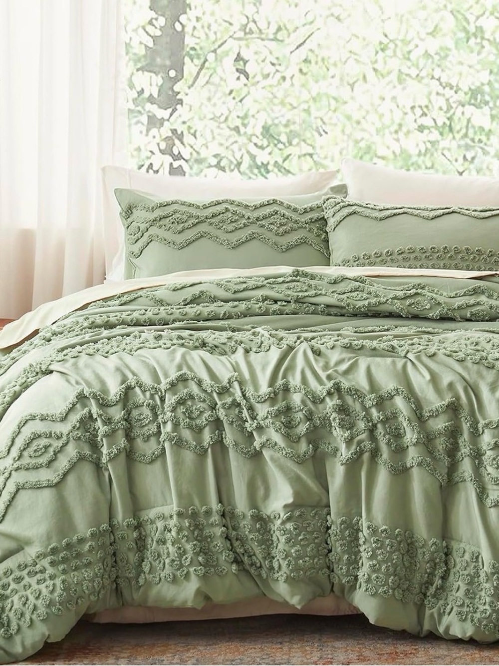 Textured GREEN Comforter Set - Cozy Bedding NEW